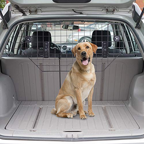 Pawhut Rejilla Separador Perro Coche Extensible Universal Reja de Seguridad Barrera para Perro y Maletas Mascota Apoyo para Cabeza 89-122x41cm Acero