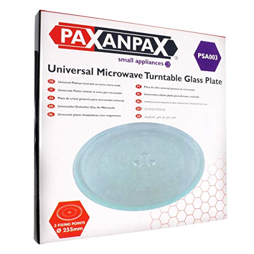 Paxanpax PSA003 - Plato giratorio de cristal para microondas con 3 fijadores, 255 mm