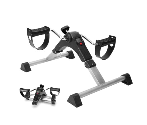 Pedales Estaticos,Mini Bicicleta Estática,Pedaleador Plegable LCD Pantalla Máquina de Brazos y Piernas Rehabilitación con Engranajes Antideslizantes (Plata)