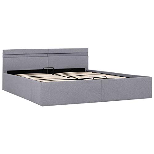 pedkit Cama Hidráulica con Almacenaje y LED Camas de Matrimonio Cama con Cabecero Tela Gris Claro 180x200 cm