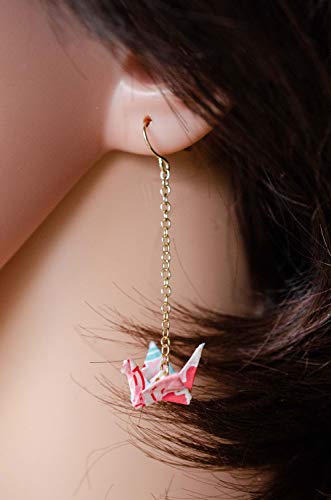 pendientes de la grúa de Origami Miniblings aves grúas de papel Senbazuru - joyería hecha a mano de plata de la manera Pendientes plateado I