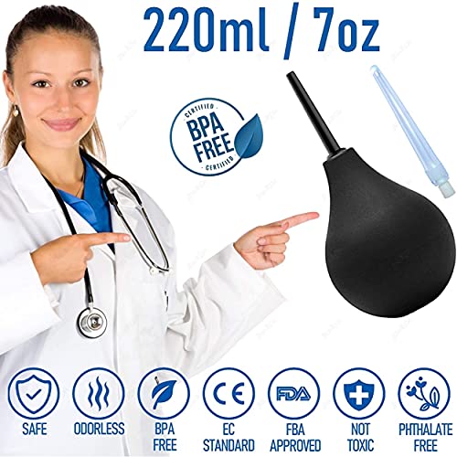 Pera de enema 220ml Premium JEM & JOZ® - Silicona de Calidad Medical – Limpieza Íntima y Higiénica - Con 2 Cánulas Amovibles + Cepillo + Ebook + INSTRUCCIONES DETALLADAS EN ESPAÑOL