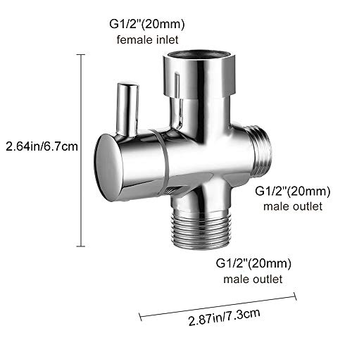 PEREFTSELL Valvula Desviadora 3 Vias Valvula Desvío Grifo Ducha G1/2" Válvula de Ducha Valvula Mezcla Ducha Recambios Columna Ducha de Latón para Ducha Salida de Grifo Pulverizador + 3 pcs Gomas