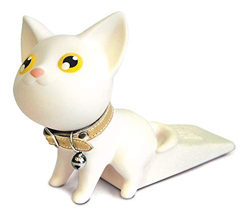 Perfecbuty Multicolor Gato Adorable Topes para Puertas de Silicona, Antideslizante, Creativo, Seguros Cuñas de Puerta De Dibujos animados Protectores de Dedo para Casa Oficina (Blanco)