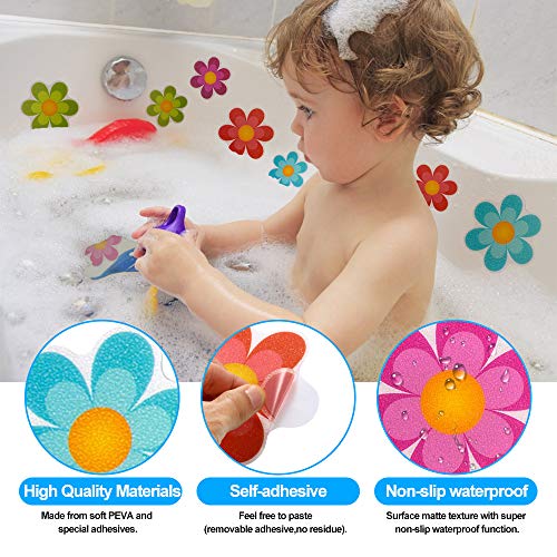 Perfetsell 10 Pcs Pegatinas Antideslizante Bañera Bebe, Ducha Antideslizante Pegatinas, Adhesivos Bañera Antideslizantes, Pegatinas Bañera En Forma de Flores para Baño, Ducha, Escaleras para Niños