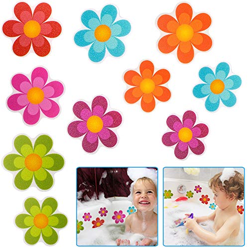 Perfetsell 10 Pcs Pegatinas Antideslizante Bañera Bebe, Ducha Antideslizante Pegatinas, Adhesivos Bañera Antideslizantes, Pegatinas Bañera En Forma de Flores para Baño, Ducha, Escaleras para Niños