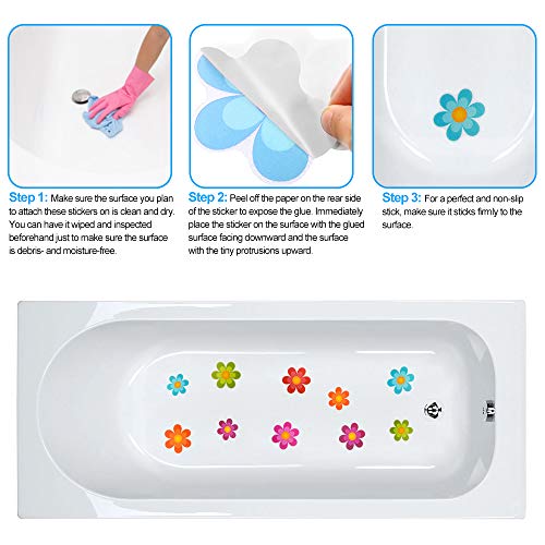 Perfetsell 10 Pcs Pegatinas Antideslizante Bañera Bebe, Ducha Antideslizante Pegatinas, Adhesivos Bañera Antideslizantes, Pegatinas Bañera En Forma de Flores para Baño, Ducha, Escaleras para Niños