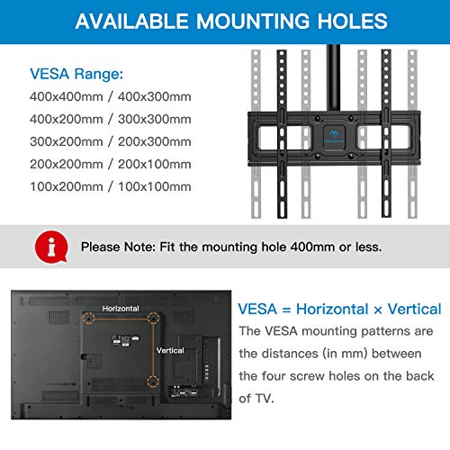 PERLESMITH Soporte para TV - Soporte Giratorio Ajustable para TV para Pantalla de 26 a 55 Pulgadas - Soporte de Techo para TV de Movimiento Completo, soporta hasta 45 kg con VESA 400 x 400