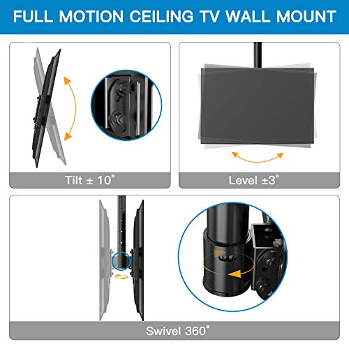 PERLESMITH Soporte para TV - Soporte Giratorio Ajustable para TV para Pantalla de 26 a 55 Pulgadas - Soporte de Techo para TV de Movimiento Completo, soporta hasta 45 kg con VESA 400 x 400