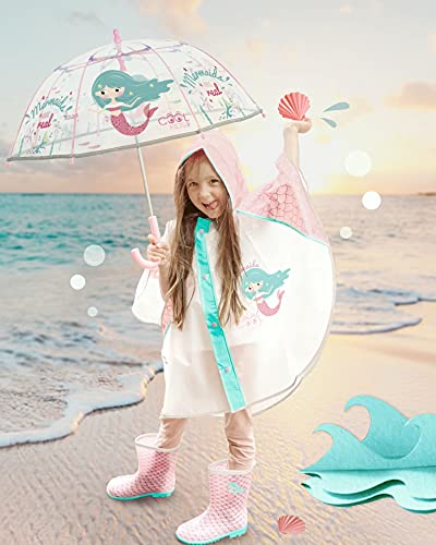 PERLETTI Chubasquero Niñas 3 4 5 6 Años con Sirena - Poncho Impermeable Infantiles con Capucha Rosa Botones a Presión - Ropa de Agua Niña Detalles Reflectantes Little Mermaid (Sirenita, 3-6 Años)