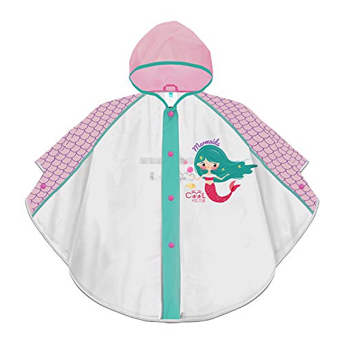 PERLETTI Chubasquero Niñas 3 4 5 6 Años con Sirena - Poncho Impermeable Infantiles con Capucha Rosa Botones a Presión - Ropa de Agua Niña Detalles Reflectantes Little Mermaid (Sirenita, 3-6 Años)