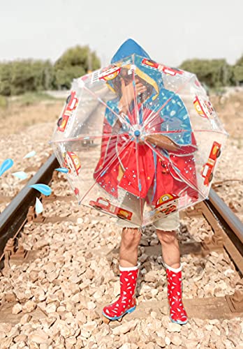 PERLETTI Impermeable Niños 3 4 5 6 Años con Bombero Rojo Azul - Chubasquero Infantiles con Capucha Botones a Presión - Ropa de Agua Detalles Reflectante Bomberito Apaga Incendio (Bombero, 3/6 Años)