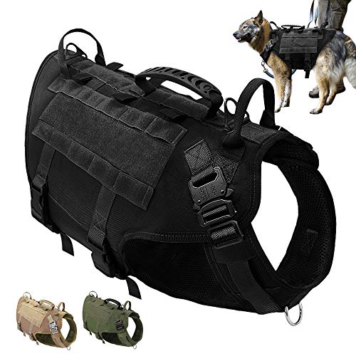 PET ARTIST Arnés táctico para Perros K9 para Perros medianos y Grandes, para Senderismo, Entrenamiento, sin tirones Frontales, arnés de Chaleco Molle para pasear a Perros, Negro, M(Chest 55-80cm)