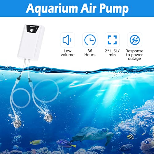 Petbank Oxigenador Acuario, Aireador Acuario Portátil, USB Bomba Aire Acuario con Piedras de Aire, 2600mAh Batería Bomba de Aire Acuario Silenciosa, Dos Modos de Alimentación 1.5-2L/min*2