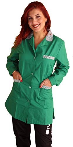 Petersabitidalavoro Bata de trabajo de mujer verde de manga larga con inserciones maestras para limpieza profesional Verde XL