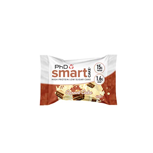 PHD Smart Cake Pastel - Proteico con sabor a tarta de zanahoria, sabroso snack, bajo en carbohidratos y azúcar, 12 x 60g