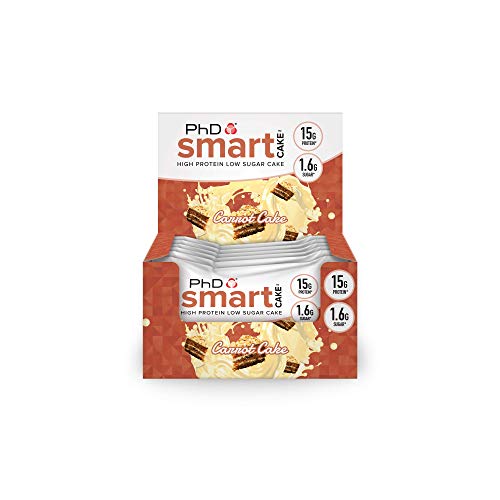 PHD Smart Cake Pastel - Proteico con sabor a tarta de zanahoria, sabroso snack, bajo en carbohidratos y azúcar, 12 x 60g