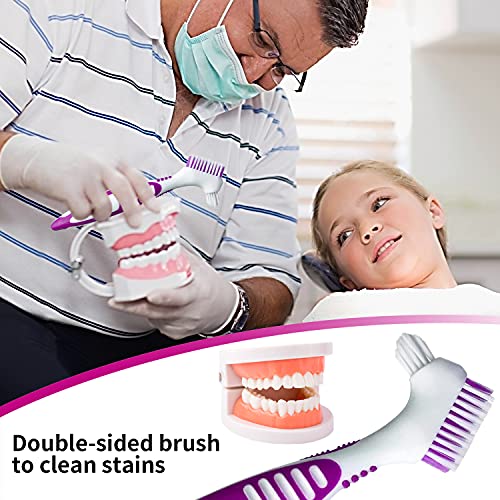 PHIEZC Caja de Baños para Dentadura,Dental Protesis Dentadura Postiza Estuche para Retenedores Dentales,Cepillos Limpiadores de Dentaduras,Juego de 3 Piezas