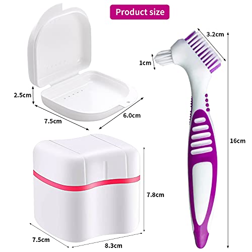 PHIEZC Caja de Baños para Dentadura,Dental Protesis Dentadura Postiza Estuche para Retenedores Dentales,Cepillos Limpiadores de Dentaduras,Juego de 3 Piezas