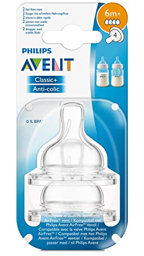 Philips Avent SCF634/27 - Tetina de silicona anti-cólicos con flujo rápido, compatibles con el biberón Classicm 6m+