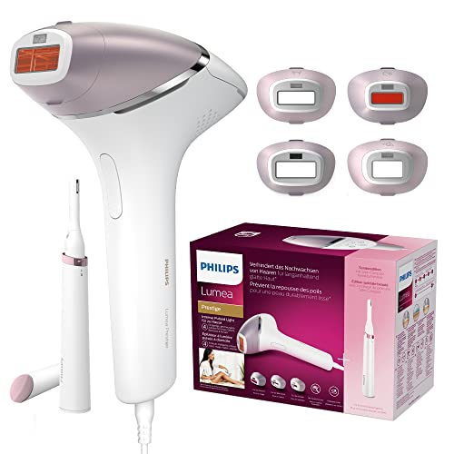 Philips BRI949/00 Lumea Prestige - Depiladora Luz Pulsada para la Depilación Permanente del Vello Visible en Casa con 4 Cabezales: Cuerpo, Bikini, Axilas y Cara, Recortador Precisión, Blanco y Rosa