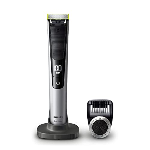 Philips OneBlade Pro QP6520/30 - Recortador de Barba con Peine de Precisión de 14 Longitudes y Base de Carga, Recorta, Perfila y Afeita, Recargable, Plata