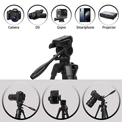 Phinistec 152cm Trípode Cámara Réflex para Móvil, iPhone, Gopro, Smartphone con Hidráulica Cabeza y Adaptador de Móvil y Gopro para Fotografía y Video (Negro)