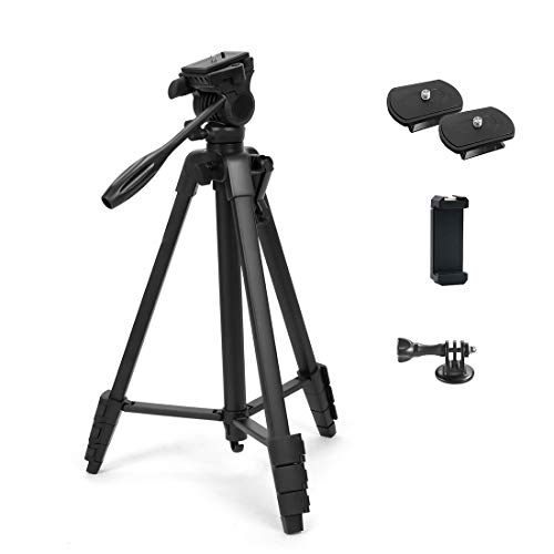 Phinistec 152cm Trípode Cámara Réflex para Móvil, iPhone, Gopro, Smartphone con Hidráulica Cabeza y Adaptador de Móvil y Gopro para Fotografía y Video (Negro)