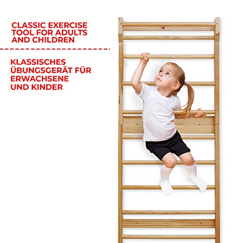 Physionics Espaldera Gimnasio de Madera para niños y Adultos I ca. 195 x 80 x 14cm, Carga de hasta 100kg I Espaldera de Fitness, Escalera Gimnasio, Escalera Sueca, Barras de Pared