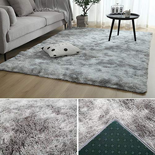 PICTURESQUE Shaggy Fluffy Rugs Alfombra Antideslizante Alfombra Comedor Dormitorio Alfombra para Sala de Estar (160x120cm, Z-Gris Ligero)