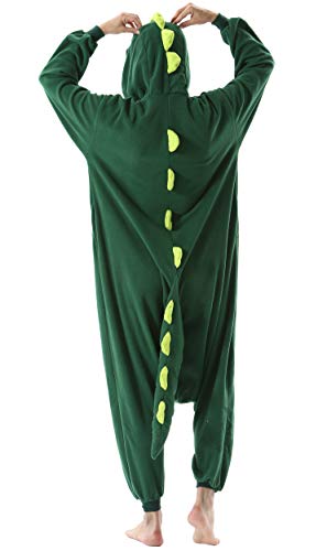 Pijama Animal Entero Unisex para Adultos con Capucha Cosplay Pyjamas Ropa de Dormir Kigurumi Traje de Disfraz para Festival de Carnaval Halloween Navidad Verde Dinosaurio