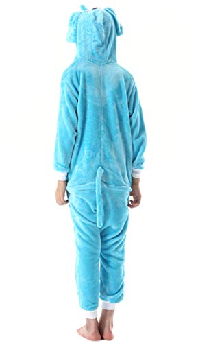 Pijama Animal Entero Unisex para Niños con Capucha Cosplay Pyjamas Ropa de Dormir Traje de Disfraz para Festival de Carnaval Halloween Navidad Azul Elefante para Altura 90-148cm