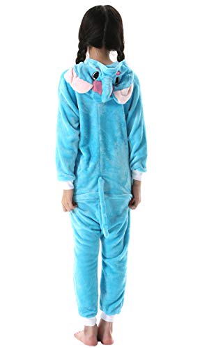 Pijama Animal Entero Unisex para Niños con Capucha Cosplay Pyjamas Ropa de Dormir Traje de Disfraz para Festival de Carnaval Halloween Navidad Azul Elefante para Altura 90-148cm