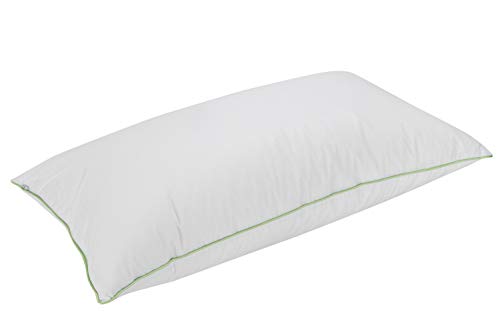 Pikolin Home - Almohada deluxe de 70% plumón con doble funda de algodón antiácaros, con ribete en verde y firmeza media