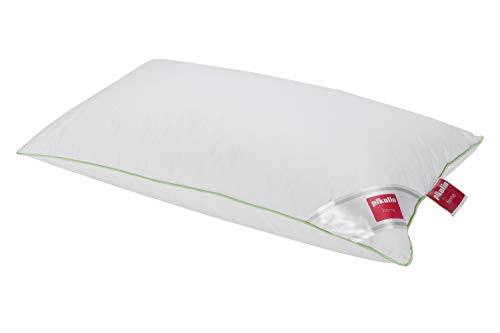 Pikolin Home - Almohada deluxe de 70% plumón con doble funda de algodón antiácaros, con ribete en verde y firmeza media