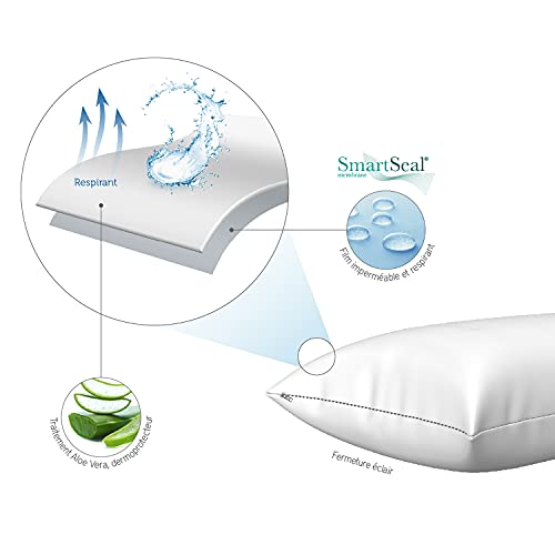 Pikolin Home - Funda de almohada de algodón de rizo impermeable y transpirable con tratamiento antiácaros y cremallera en un lateral