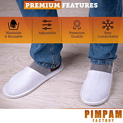 PimPam Factory - Pack de 5 Zapatillas de Rizo de Algodón, Color Blanco | Lavables | Pantuflas para Hotel, SPA, Casa, Viaje | Unisex | Ideal para Invitados y Huéspedes | Fabricado en España