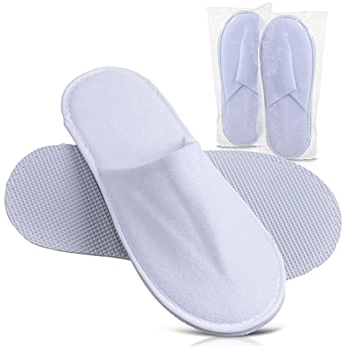 PimPam Factory - Pack de 5 Zapatillas de Rizo de Algodón, Color Blanco | Lavables | Pantuflas para Hotel, SPA, Casa, Viaje | Unisex | Ideal para Invitados y Huéspedes | Fabricado en España