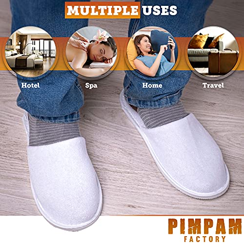 PimPam Factory - Pack de 5 Zapatillas de Rizo de Algodón, Color Blanco | Lavables | Pantuflas para Hotel, SPA, Casa, Viaje | Unisex | Ideal para Invitados y Huéspedes | Fabricado en España