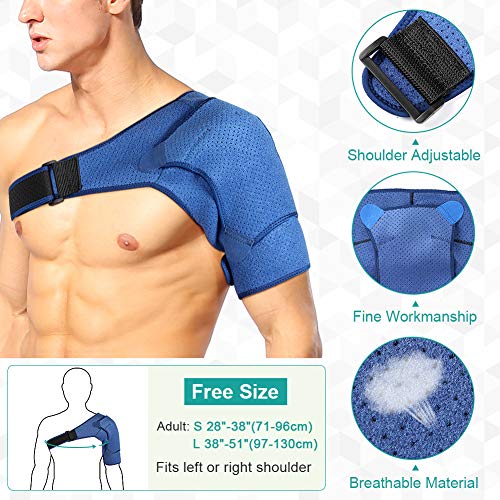 PINCOU Protector Hombro para Mujeres y Hombres, Hombro Apoyo de Neopreno Envoltura Soporte del Manguito Rotador para la Articulación de CA Dislocada, Tendinitis, Hombro Apoyo con Almohadilla Azul