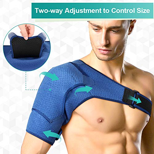 PINCOU Protector Hombro para Mujeres y Hombres, Hombro Apoyo de Neopreno Envoltura Soporte del Manguito Rotador para la Articulación de CA Dislocada, Tendinitis, Hombro Apoyo con Almohadilla Azul