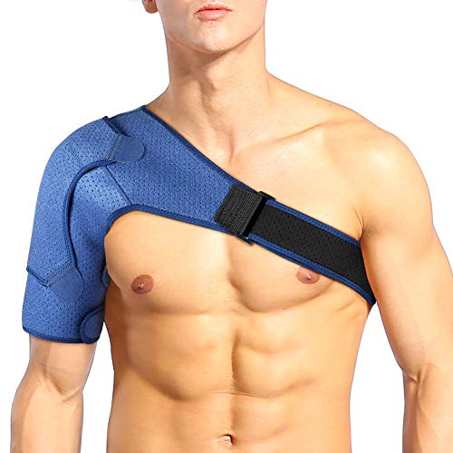 PINCOU Protector Hombro para Mujeres y Hombres, Hombro Apoyo de Neopreno Envoltura Soporte del Manguito Rotador para la Articulación de CA Dislocada, Tendinitis, Hombro Apoyo con Almohadilla Azul