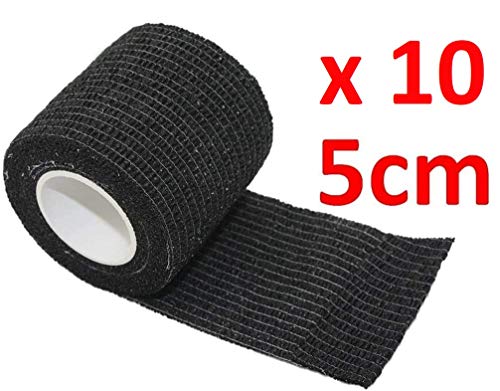 PintoMed - Venda Cohesiva - 10 x NEGRO - 10 rollos x 5 cm x 4,5 m autoadhesivo, vendaje flexible, primeros auxilios, lesiones