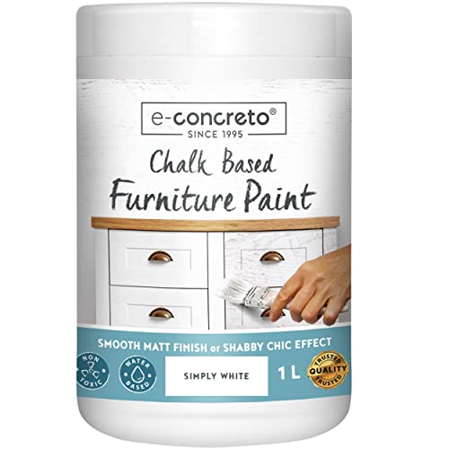 Pintura de tiza para muebles, color blanco, 1 litro, incluido agitador, ideal para estilo desgastado y sofisticado, secado rápido