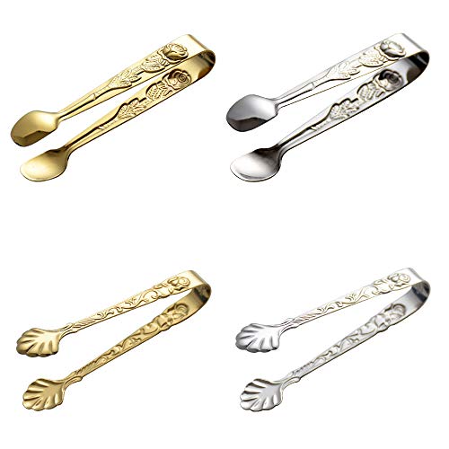 Pinzas Para Azúcar de Acero Inoxidable, 4 Piezas Pinzas de Caramelo, Pinzas Para Hielo de Azúcar, Tipo U, Acero Inoxidable, para Cubos De Azúcar, Cubitos De Hielo, Rebanadas de Limón (Oro, Plata)