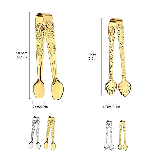 Pinzas Para Azúcar de Acero Inoxidable, 4 Piezas Pinzas de Caramelo, Pinzas Para Hielo de Azúcar, Tipo U, Acero Inoxidable, para Cubos De Azúcar, Cubitos De Hielo, Rebanadas de Limón (Oro, Plata)