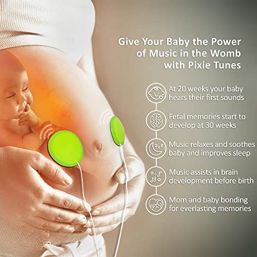 Pixie Tunes Sistema de bocinas Baby Bump para reproducir sonido, música y hablar con su bebé en el útero desde cualquier teléfono móvil, tableta y dispositivo de audio portátil. Verde