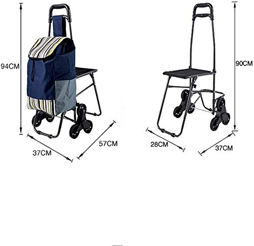 Pkfinrd Carrito de la Compra Plegable Compras, Subir escaleras Cesta de la Compra de comestibles Utilidad Escaleras Compra Aun hogar de Ancianos Plegable Varilla Puede Sentarse 6 Espesado