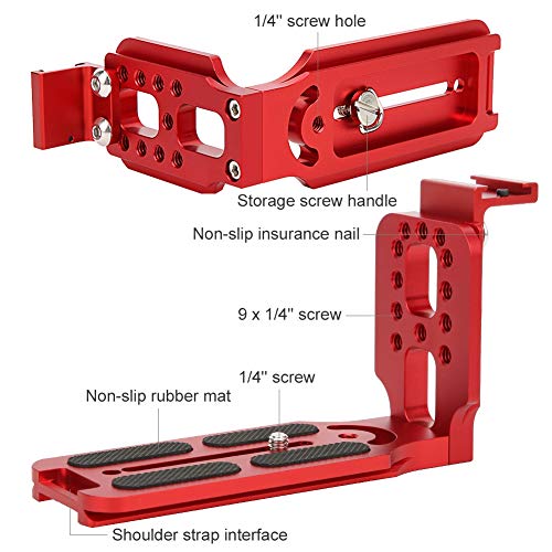 Placa de Liberación Rápida Cámara, Liberación Rápida Universal de Metal en Forma de L con Montaje de Zapata para cámara SLR de Cabeza esférica hidráulica, Soporte de Batería Cámara L(Rojo)