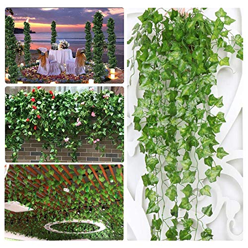 Plantas Hiedra Artificial-12 Pcs 2.1 m, Plantas Artificial Decoración Hojas, Decoración Interior y Exterior Guirnalda Hiedra Artificial De Hogar Boda Jardín Valla Escalera Ventana para Decoración